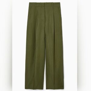 COS RELAXED LINEN-BLEND WIDE-LEG PANTS DARK KHAKI 2 Small